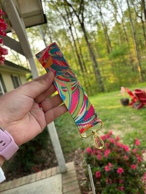 Colorful Tropical Print Wristlet Key & Card Holder with Gold Clip